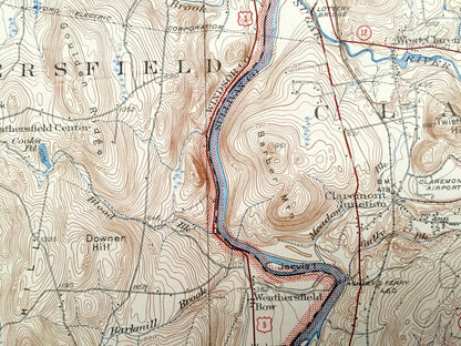 Antique Claremont, New Hampshire 1929 US Geological Survey Topographic Map – Sullivan County, Windsor, Cornish, Charlestown, Vermont, NH, VT