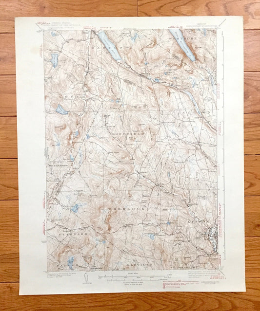 Antique Lyndonville, Vermont 1951 US Geological Survey Topographic Map – Caledonia Orleans County Barton Sheffield Sutton Wheelock Lyndon VT