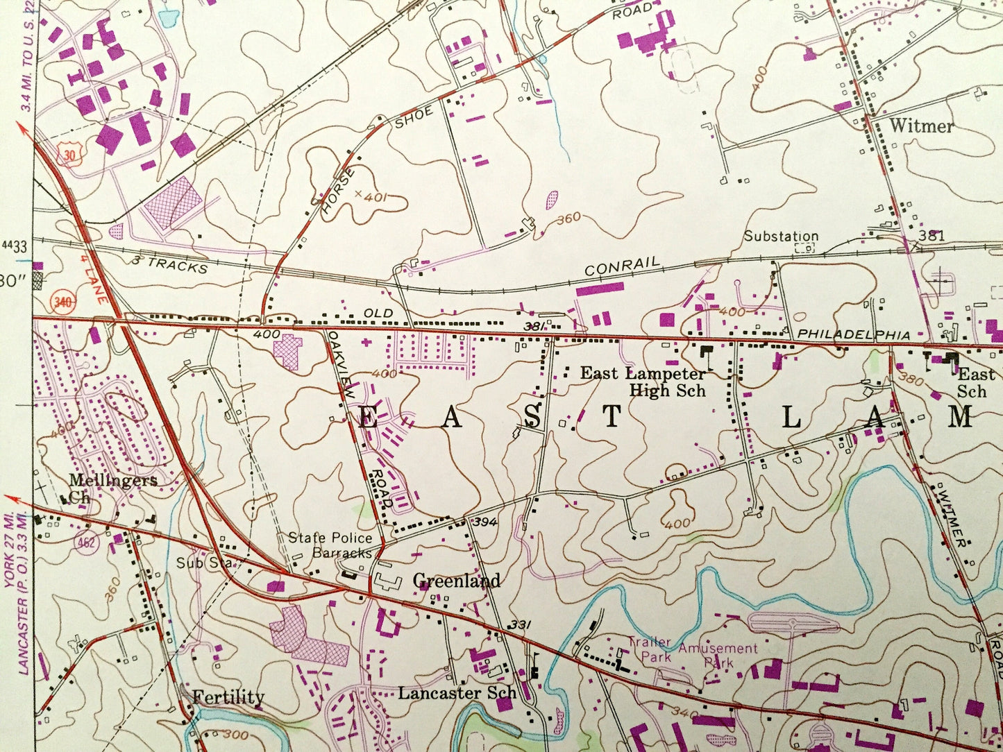 Antique Leola, Pennsylvania 1956 US Geological Survey Topographic Map – Lancaster County, Warwick, Manheim, Leacock, Paradise, Strasburg, PA