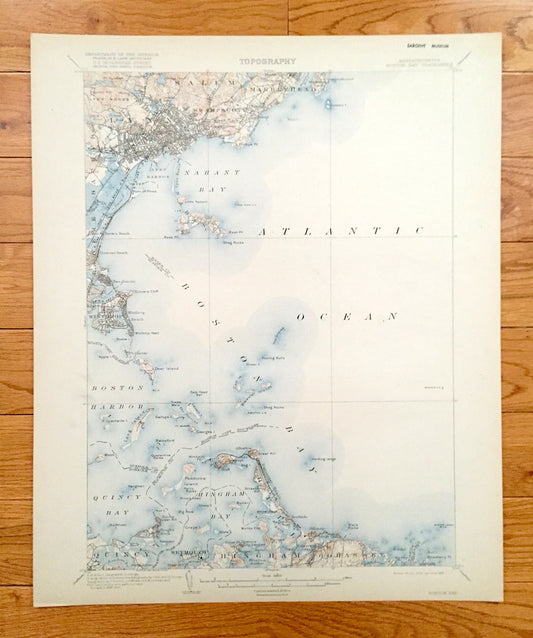 Antique Boston Harbor, Massachusetts 1903 US Geological Survey Topographic Map – Winthrop, Nahant, Quincy, Hull, Marblehead, Cohasset Bay MA