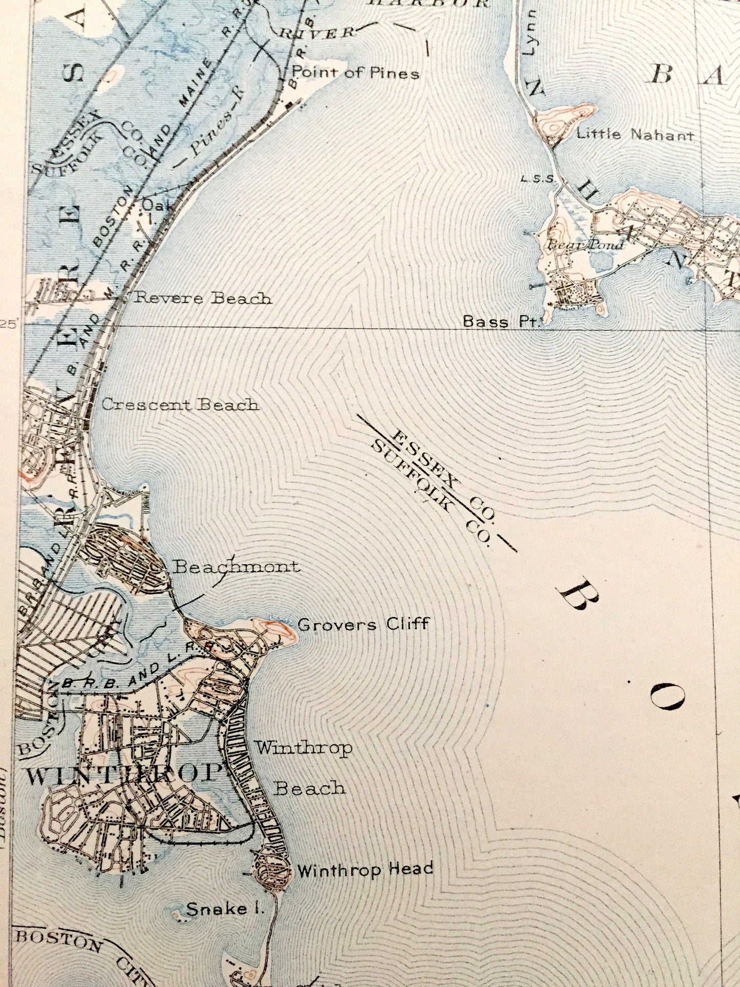 Antique Boston Harbor, Massachusetts 1903 US Geological Survey Topographic Map – Winthrop, Nahant, Quincy, Hull, Marblehead, Cohasset Bay MA