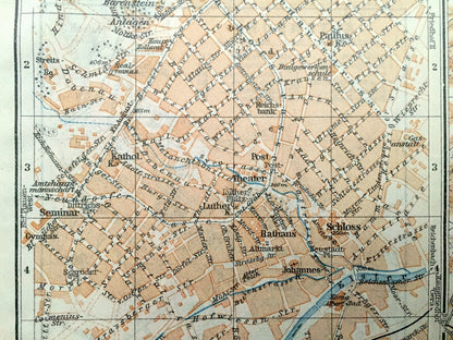 Antique 1925 Plauen, Germany Map from Baedekers Guide Atlas – Altenburg, Elsterberg, Greiz, Reissig, Rottis, Jossnitz, Hohndorf, Dolau, Pohl