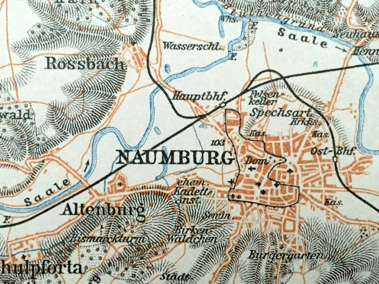 Antique 1925 Naumburg, Germany Map from Baedekers Guide Atlas –  Grossnitz, Jena, Cathedral, UNESCO, Altenburg, Freyburg, Bad Kosen, Crolpa