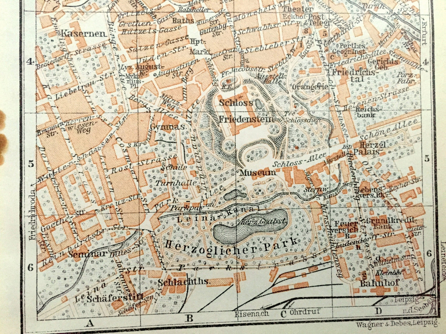 Antique 1925 Gotha, Germany Map from Baedekers Guide Atlas – Thuringia, Ernestine Wettins, European royals royalty, Middle Ages, Via Regia