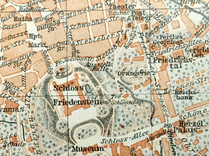 Antique 1925 Gotha, Germany Map from Baedekers Guide Atlas – Thuringia, Ernestine Wettins, European royals royalty, Middle Ages, Via Regia
