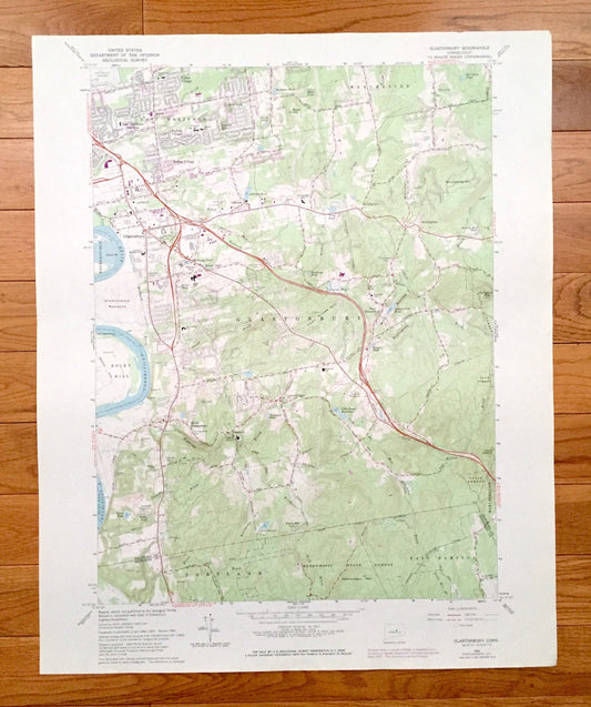 Antique Glastonbury, Connecticut 1964 US Geological Survey Topographic Map – Middlesex, Hartford County, Manchester, Portland, Addison, CT