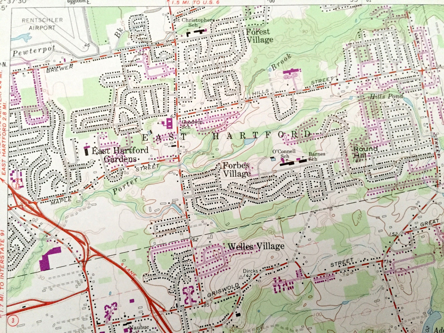 Antique Glastonbury, Connecticut 1964 US Geological Survey Topographic Map – Middlesex, Hartford County, Manchester, Portland, Addison, CT