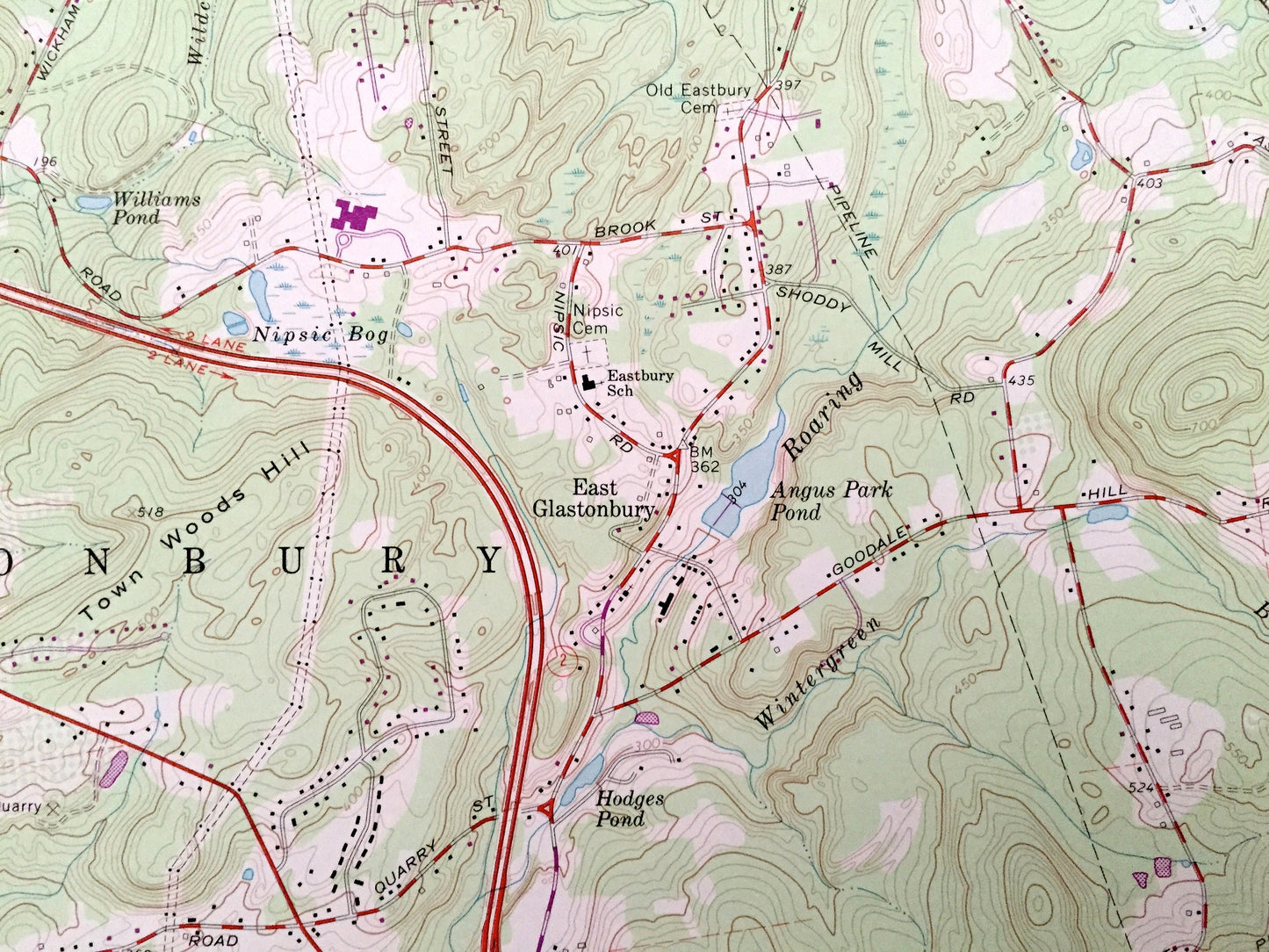Antique Glastonbury, Connecticut 1964 US Geological Survey Topographic Map – Middlesex, Hartford County, Manchester, Portland, Addison, CT