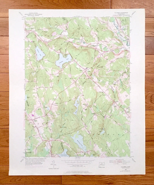 Antique Columbia, Connecticut 1953 US Geological Survey Topographic Map – Tolland, New London County, Andover, Coventry, Lebanon, Hebron, CT