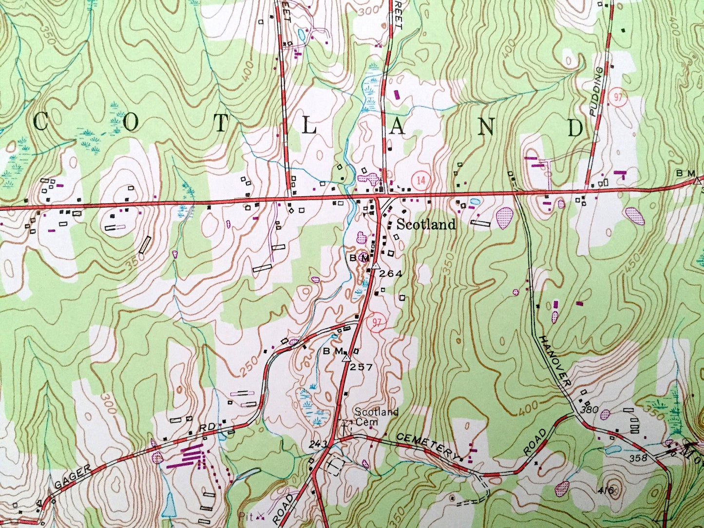 Antique Scotland, Connecticut 1953 US Geological Survey Topographic Map– Windham, New London County, Chaplin, Hampton, Canterbury, Lisbon CT
