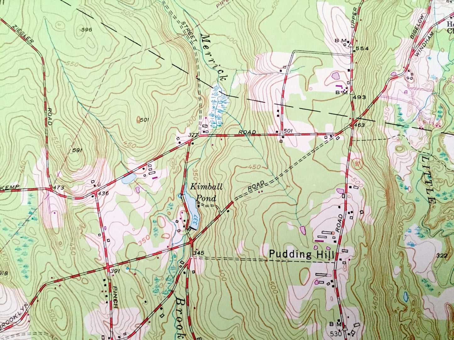 Antique Scotland, Connecticut 1953 US Geological Survey Topographic Map– Windham, New London County, Chaplin, Hampton, Canterbury, Lisbon CT