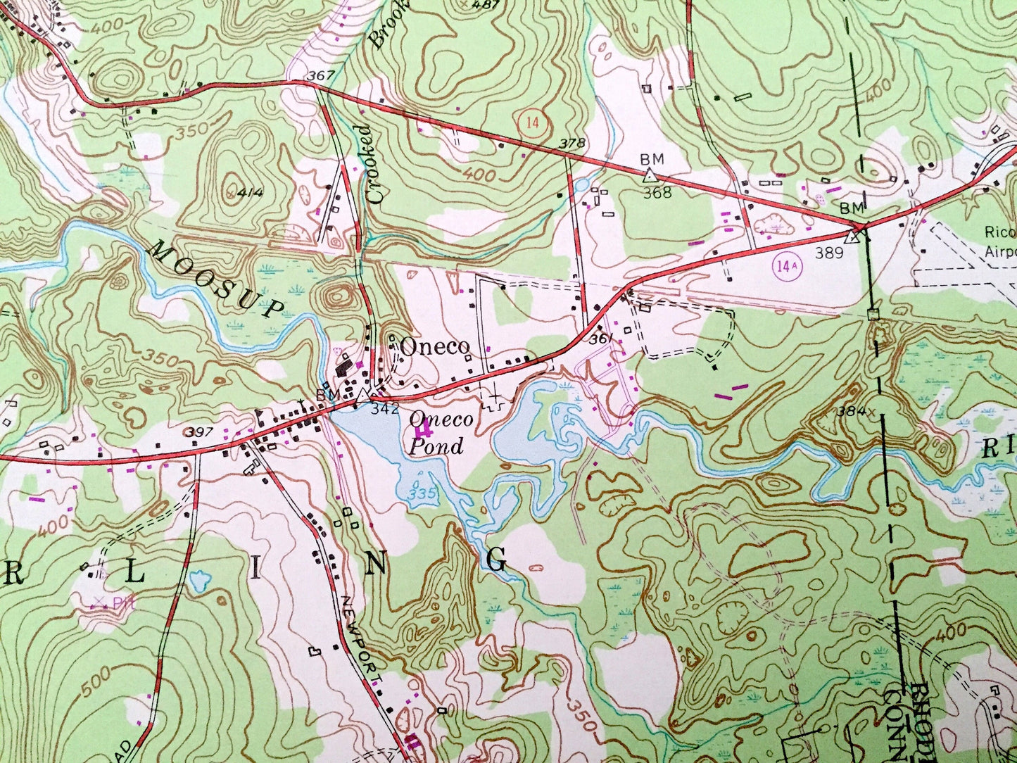 Antique Oneco, Connecticut 1953 US Geological Survey Topographic Map – Windham, New London County, Sterling, CT, Providence, Kent County, RI