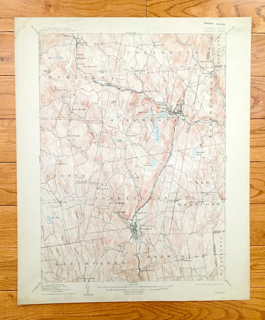 Antique Winsted, Connecticut 1892 US Geological Survey Topographic Map – Norfolk, Winchester, Torrington, New Hartford, Litchfield Goshen CT