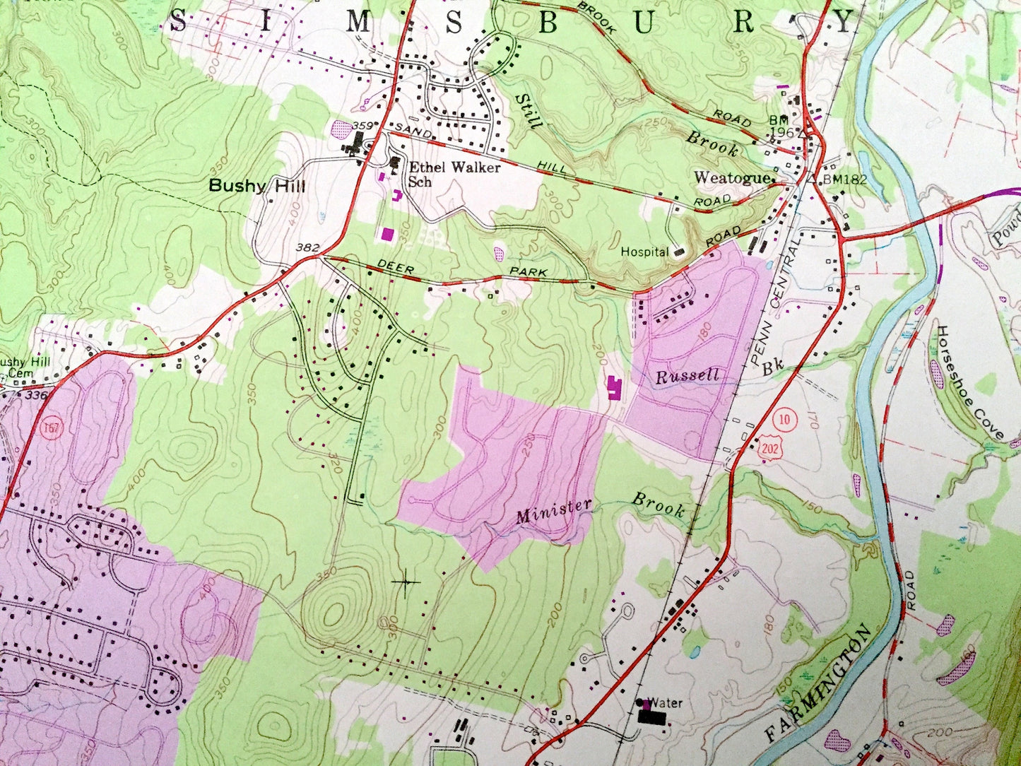 Antique Avon, Connecticut 1957 US Geological Survey Topographic Map – Hartford County, Simsbury, Bloomfield, Farmington, West Hartford, CT