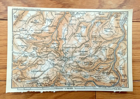 Antique 1925 Oberhof, Germany Map from Baedekers Guide Atlas – Saukopf, Greifenberg, Schutzenberg, Brandleite, Buchskopf, Bohler, Alterberg