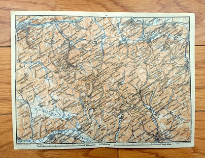 Antique 1925 Friedrichroda, Germany Map from Baedekers Guide Atlas – Hausen, Walters, Schmalkalden, Barchfeld, Salzungen, Eisenach, Ruhla