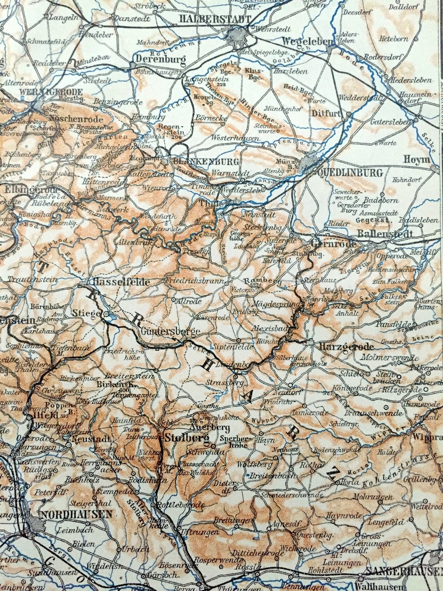 Antique 1925 Nordhausen, Germany Map from Baedekers Guide Atlas – Goslar, Heringen, Ouedlinburg, Derenburg, Seesen, Magdesprung, Alexisbad