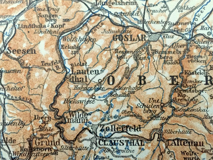 Antique 1925 Nordhausen, Germany Map from Baedekers Guide Atlas – Goslar, Heringen, Ouedlinburg, Derenburg, Seesen, Magdesprung, Alexisbad