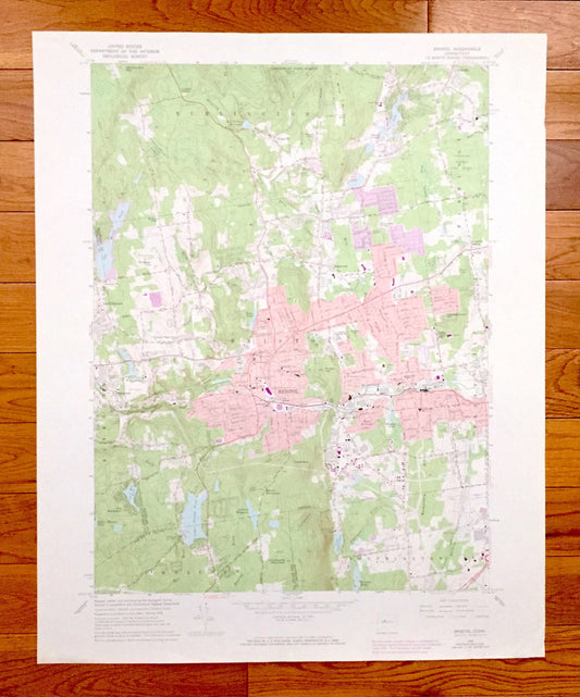 Antique Bristol, Connecticut 1966 US Geological Survey Topographic Map – Litchfield, New Haven, Hartford County, Burlington, Farmington, CT