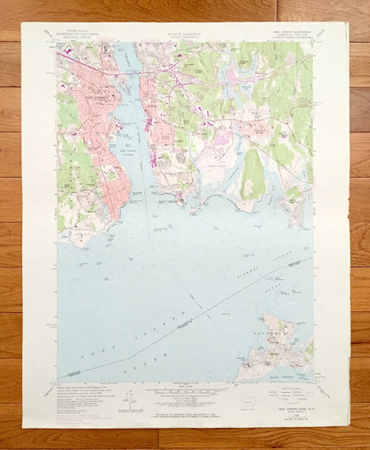 Antique New London, Connecticut 1958 US Geological Survey Topographic Map – New London County, Waterford, Groton, CT, Suffolk County, NY