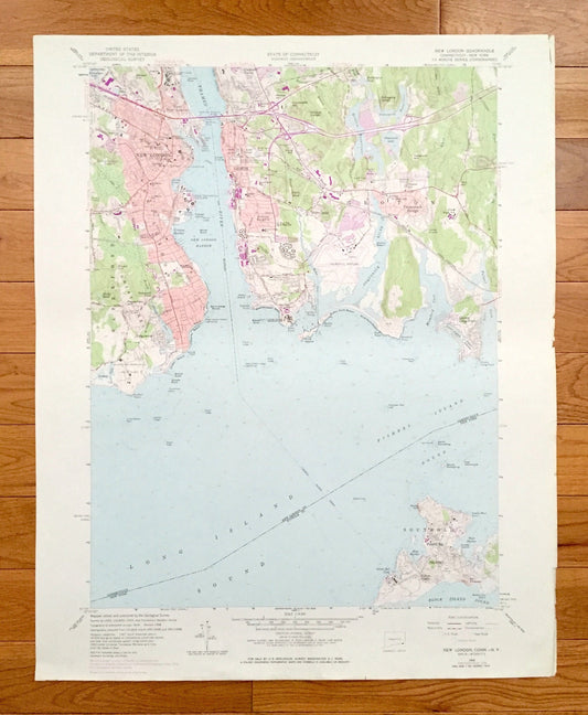 Antique New London, Connecticut 1958 US Geological Survey Topographic Map – New London County, Waterford, Groton, CT, Suffolk County, NY