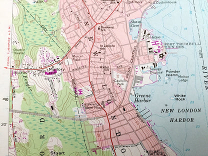 Antique New London, Connecticut 1958 US Geological Survey Topographic Map – New London County, Waterford, Groton, CT, Suffolk County, NY