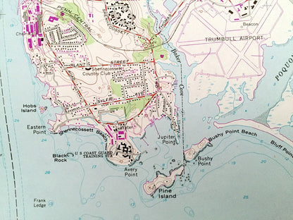 Antique New London, Connecticut 1958 US Geological Survey Topographic Map – New London County, Waterford, Groton, CT, Suffolk County, NY