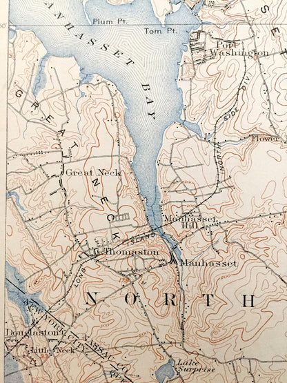 Antique Oyster Bay, New York 1900 US Geological Survey Topographic Map – Hempstead, Sea Cliff, Westchester, Long Island, Bayville, Rye, NY