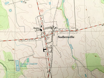 Antique Sudlersville, Maryland 1993 US Geological Survey Topographic Map – Queen Annes, Caroline County, Unicorn, MD, Kent County, DE