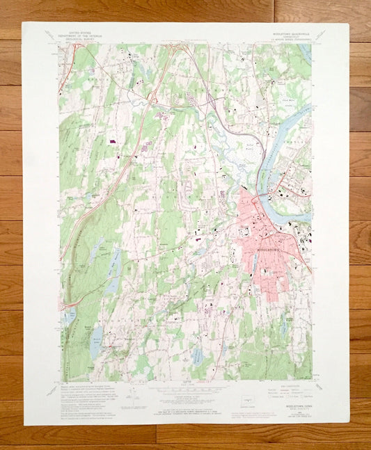 Antique Middletown, Connecticut 1965 US Geological Survey Topographic Map – Hartford, New Haven, Middlesex County, Berlin, Cromwell, CT
