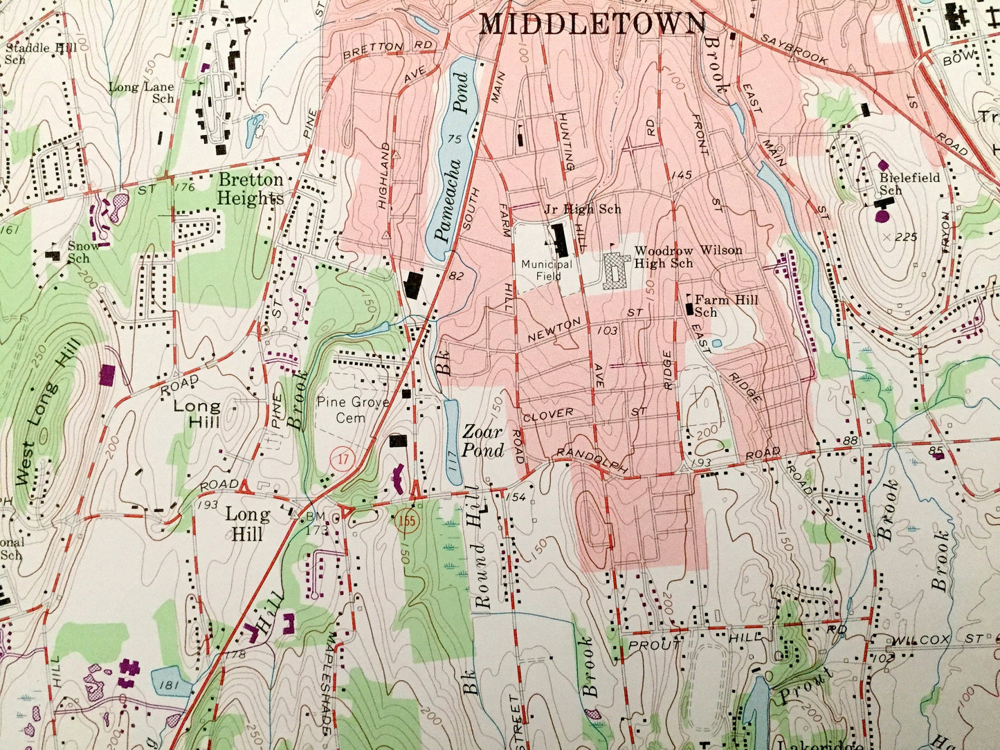 Antique Middletown, Connecticut 1965 US Geological Survey Topographic Map – Hartford, New Haven, Middlesex County, Berlin, Cromwell, CT