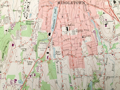Antique Middletown, Connecticut 1965 US Geological Survey Topographic Map – Hartford, New Haven, Middlesex County, Berlin, Cromwell, CT