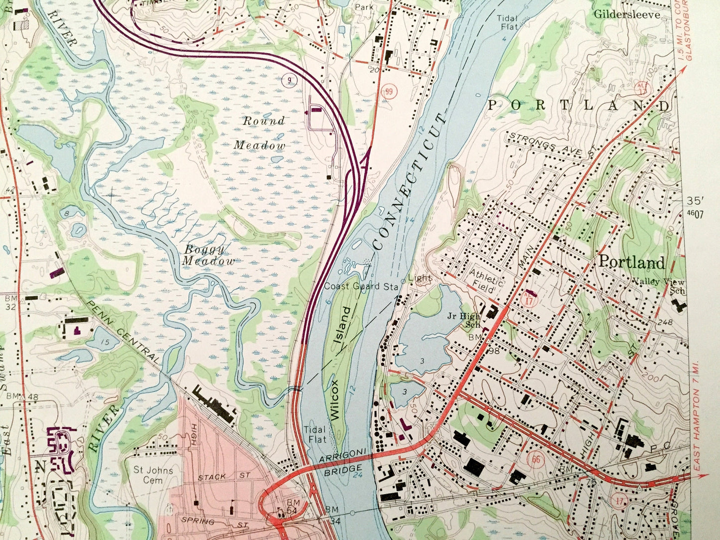 Antique Middletown, Connecticut 1965 US Geological Survey Topographic Map – Hartford, New Haven, Middlesex County, Berlin, Cromwell, CT