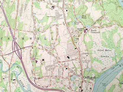 Antique Middletown, Connecticut 1965 US Geological Survey Topographic Map – Hartford, New Haven, Middlesex County, Berlin, Cromwell, CT
