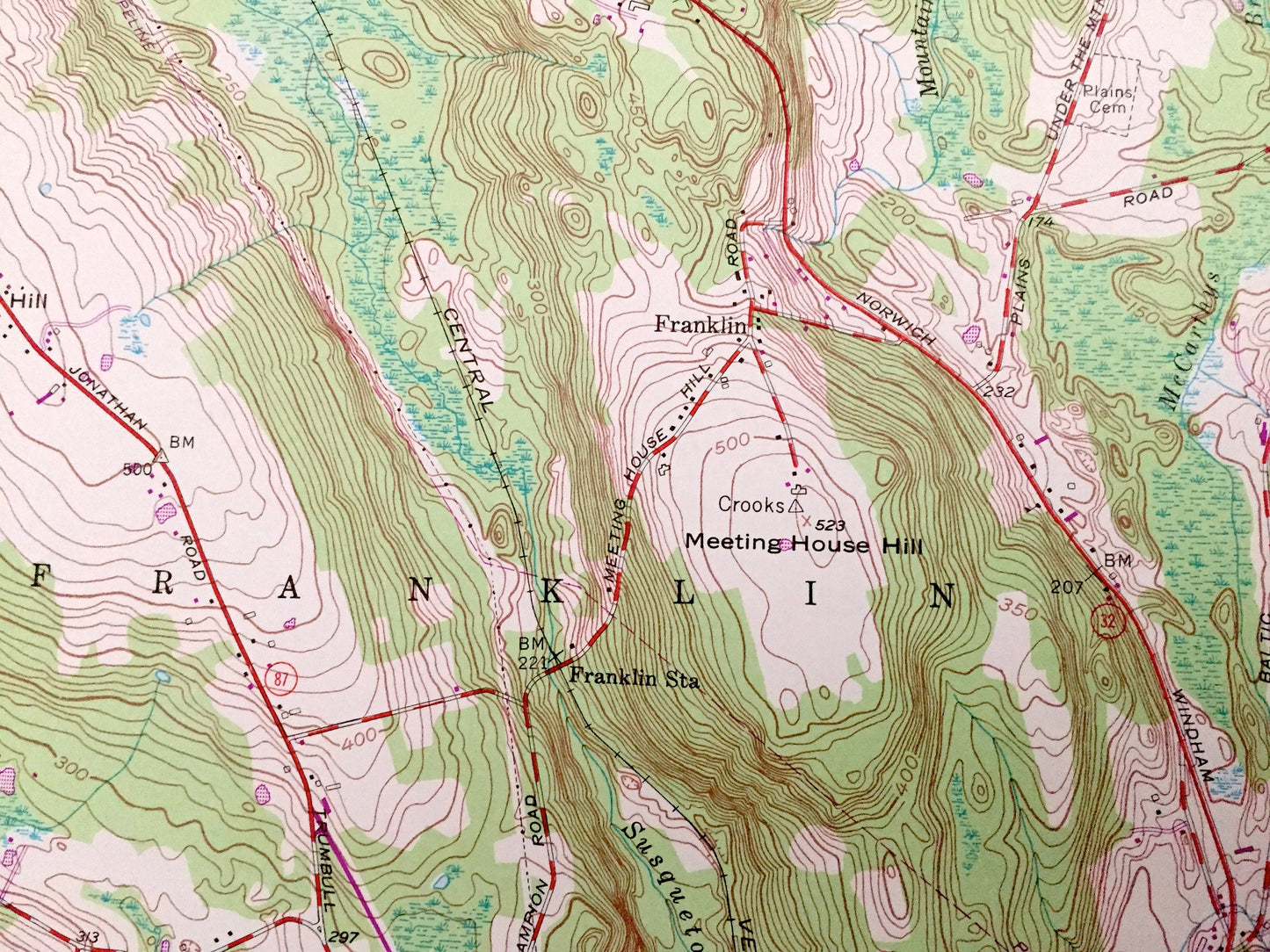 Antique Fitchville, Connecticut 1953 US Geological Survey Topographic Map – New London County, Lebanon, Franklin, Colchester, Montville, CT