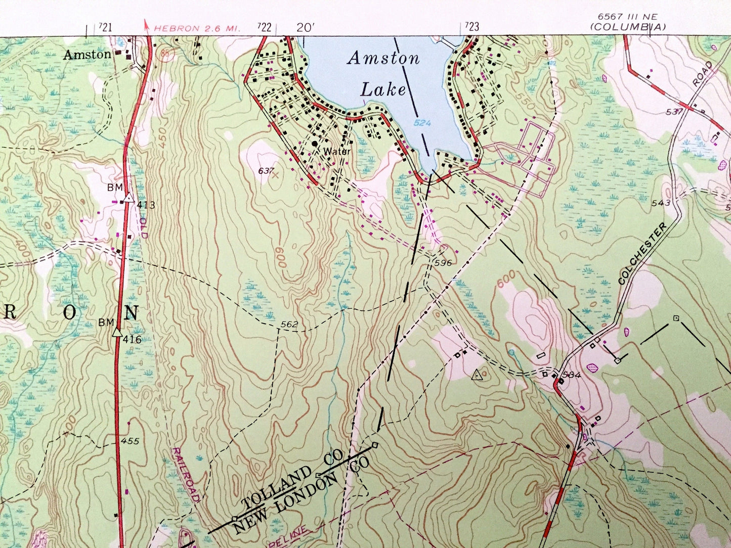 Antique Colchester, Connecticut 1953 US Geological Survey Topographic Map — Tolland, New London, Middlesex County, Hebron, Lebanon, Salem CT