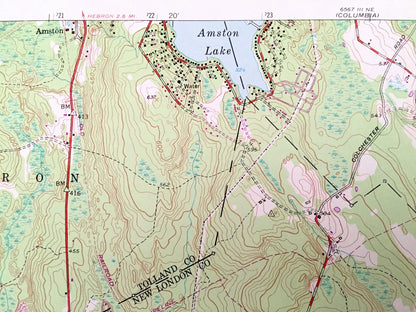 Antique Colchester, Connecticut 1953 US Geological Survey Topographic Map — Tolland, New London, Middlesex County, Hebron, Lebanon, Salem CT