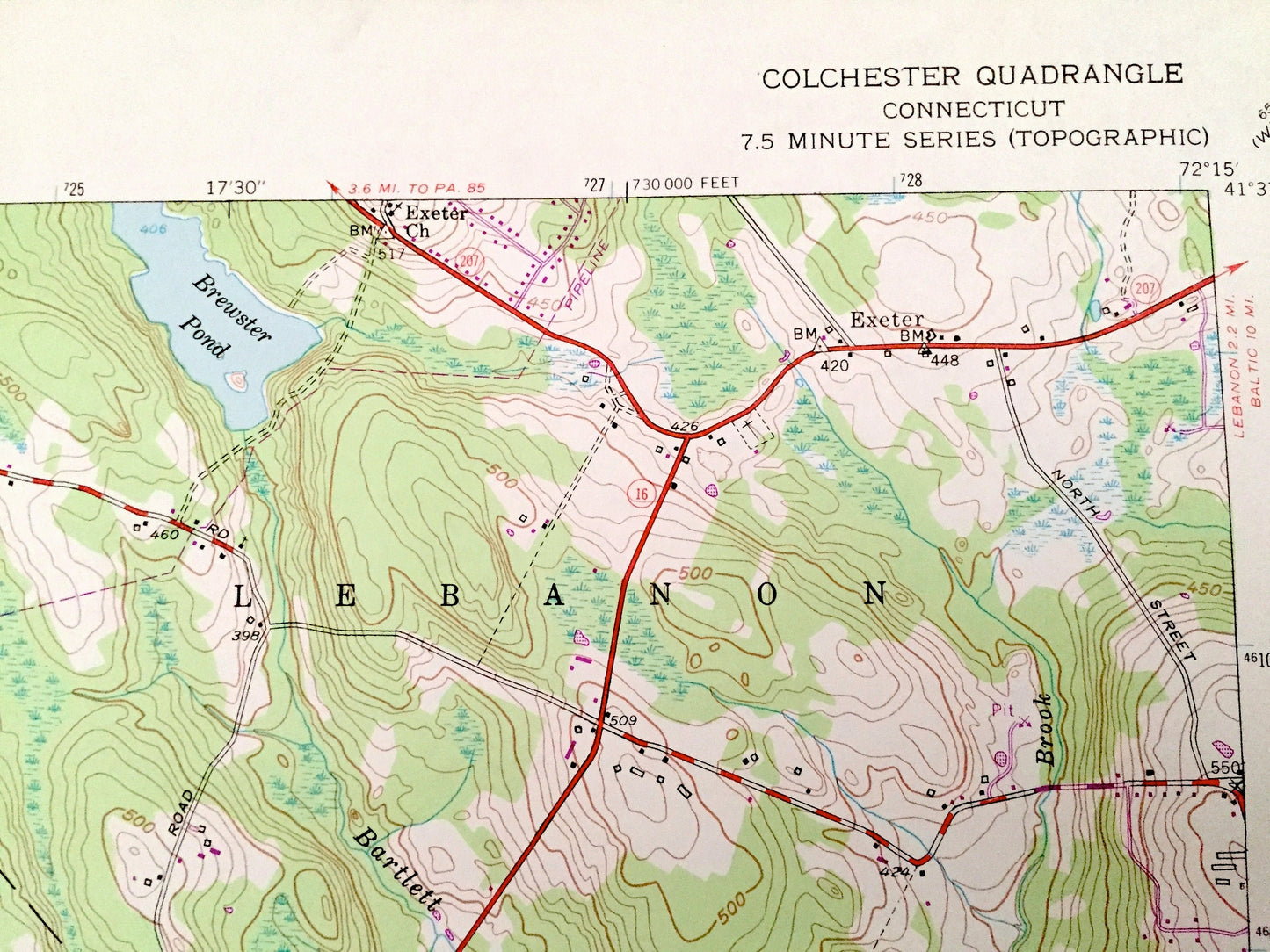 Antique Colchester, Connecticut 1953 US Geological Survey Topographic Map — Tolland, New London, Middlesex County, Hebron, Lebanon, Salem CT