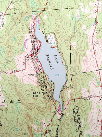 Antique Colchester, Connecticut 1953 US Geological Survey Topographic Map — Tolland, New London, Middlesex County, Hebron, Lebanon, Salem CT