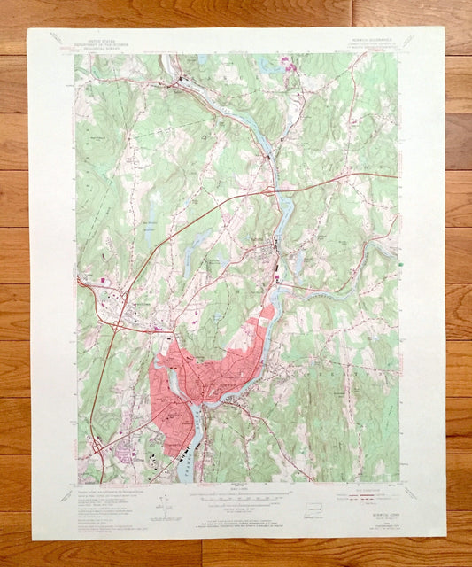 Antique Norwich, Connecticut 1954 US Geological Survey Topographic Map – New London County, Sprague, Lisbon, Franklin, Preston, Baltic, CT