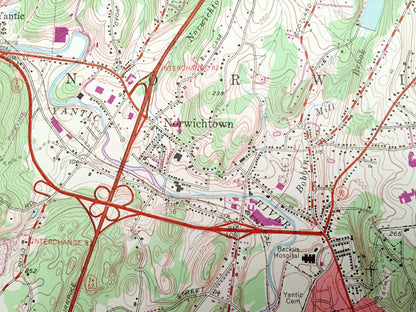 Antique Norwich, Connecticut 1954 US Geological Survey Topographic Map – New London County, Sprague, Lisbon, Franklin, Preston, Baltic, CT