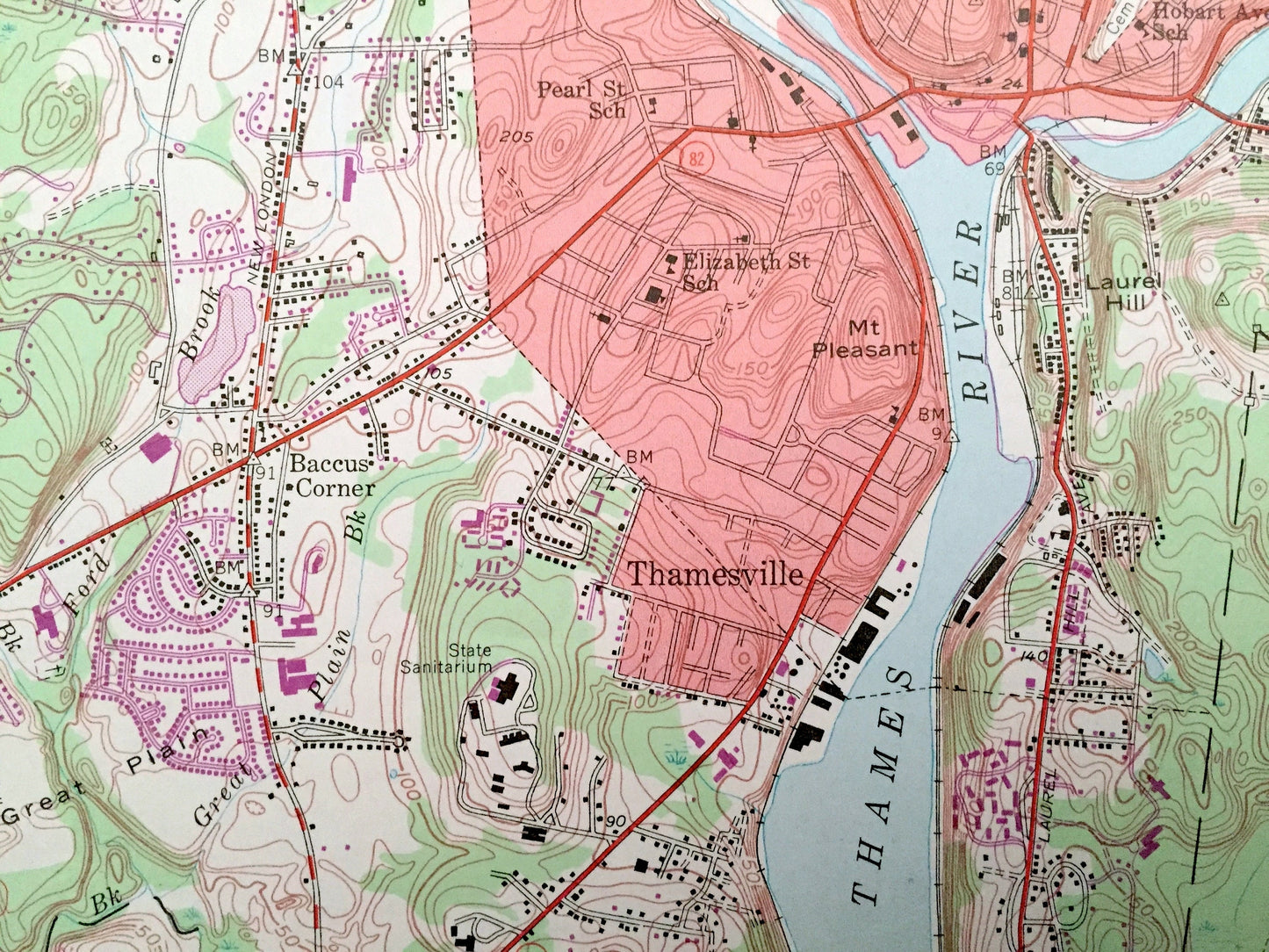 Antique Norwich, Connecticut 1954 US Geological Survey Topographic Map – New London County, Sprague, Lisbon, Franklin, Preston, Baltic, CT