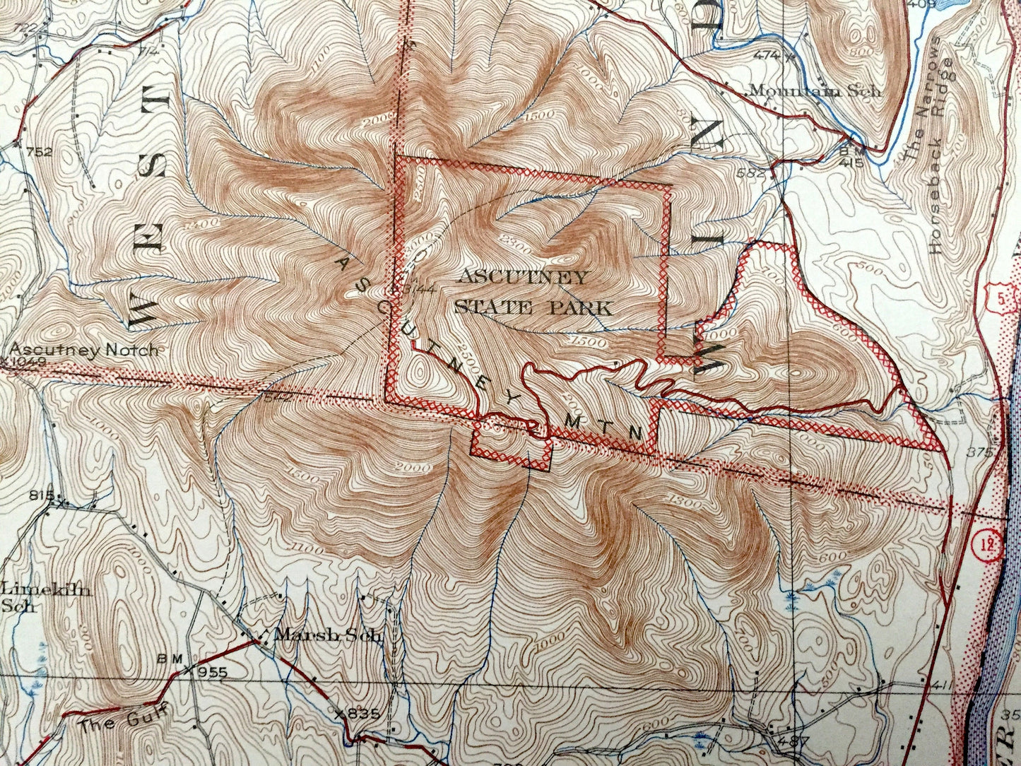 Antique Claremont, New Hampshire 1929 US Geological Survey Topographic Map – Sullivan County, Windsor, Cornish, Charlestown, Vermont, NH, VT