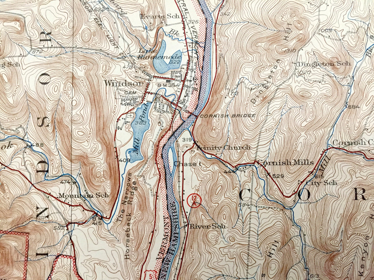 Antique Claremont, New Hampshire 1929 US Geological Survey Topographic Map – Sullivan County, Windsor, Cornish, Charlestown, Vermont, NH, VT