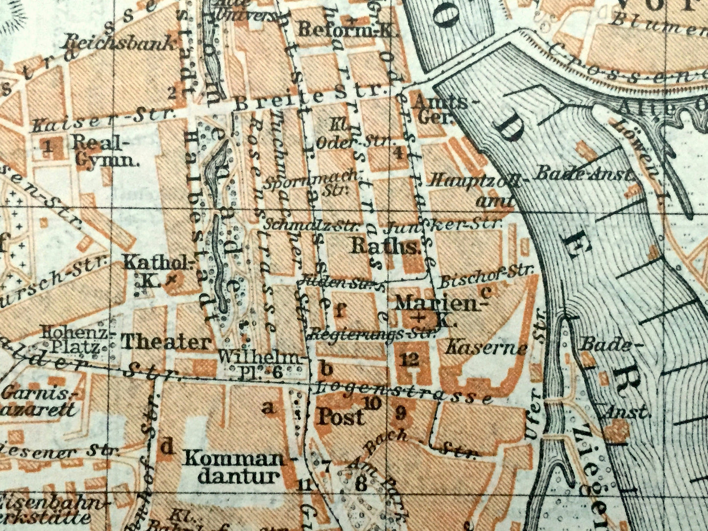Antique 1925 Frankfurt, Germany & Liegnitz (Legnica), Poland Map from Baedekers Guide Atlas –  River Main, Hesse, Kaczawa River, Czarna Woda