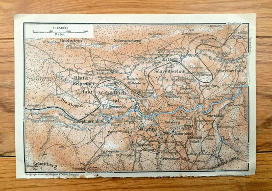 Antique 1925 Weissbachtal, Germany Map from Baedekers Guide Atlas – Hochstein, Scheitberg, Marienthal, Schreiberhau, Hinter-Schreiber