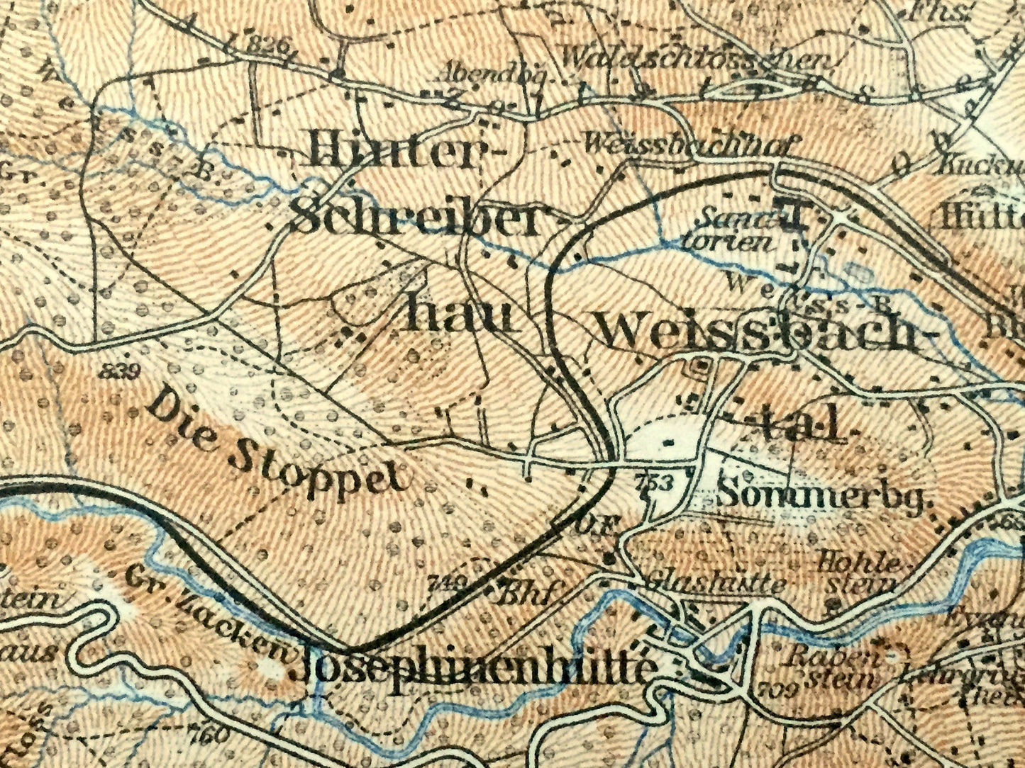 Antique 1925 Weissbachtal, Germany Map from Baedekers Guide Atlas – Hochstein, Scheitberg, Marienthal, Schreiberhau, Hinter-Schreiber