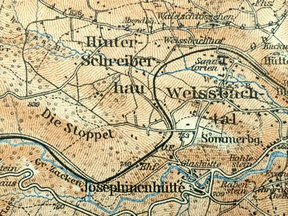 Antique 1925 Weissbachtal, Germany Map from Baedekers Guide Atlas – Hochstein, Scheitberg, Marienthal, Schreiberhau, Hinter-Schreiber