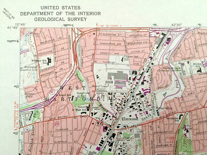 Antique Hartford South, Connecticut 1964 US Geological Survey Topographic Map – Middlesex, Hartford County, Newington, Berlin, Rocky Hill CT