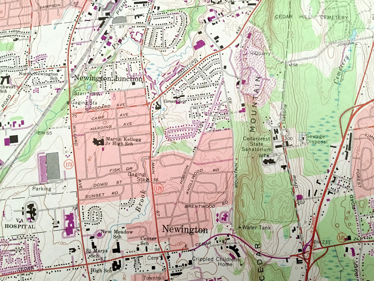Antique Hartford South, Connecticut 1964 US Geological Survey Topographic Map – Middlesex, Hartford County, Newington, Berlin, Rocky Hill CT